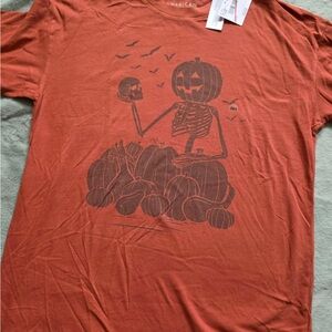 American Eagle Outfitters Orange Pumpkin Skeleton Graphic Tee